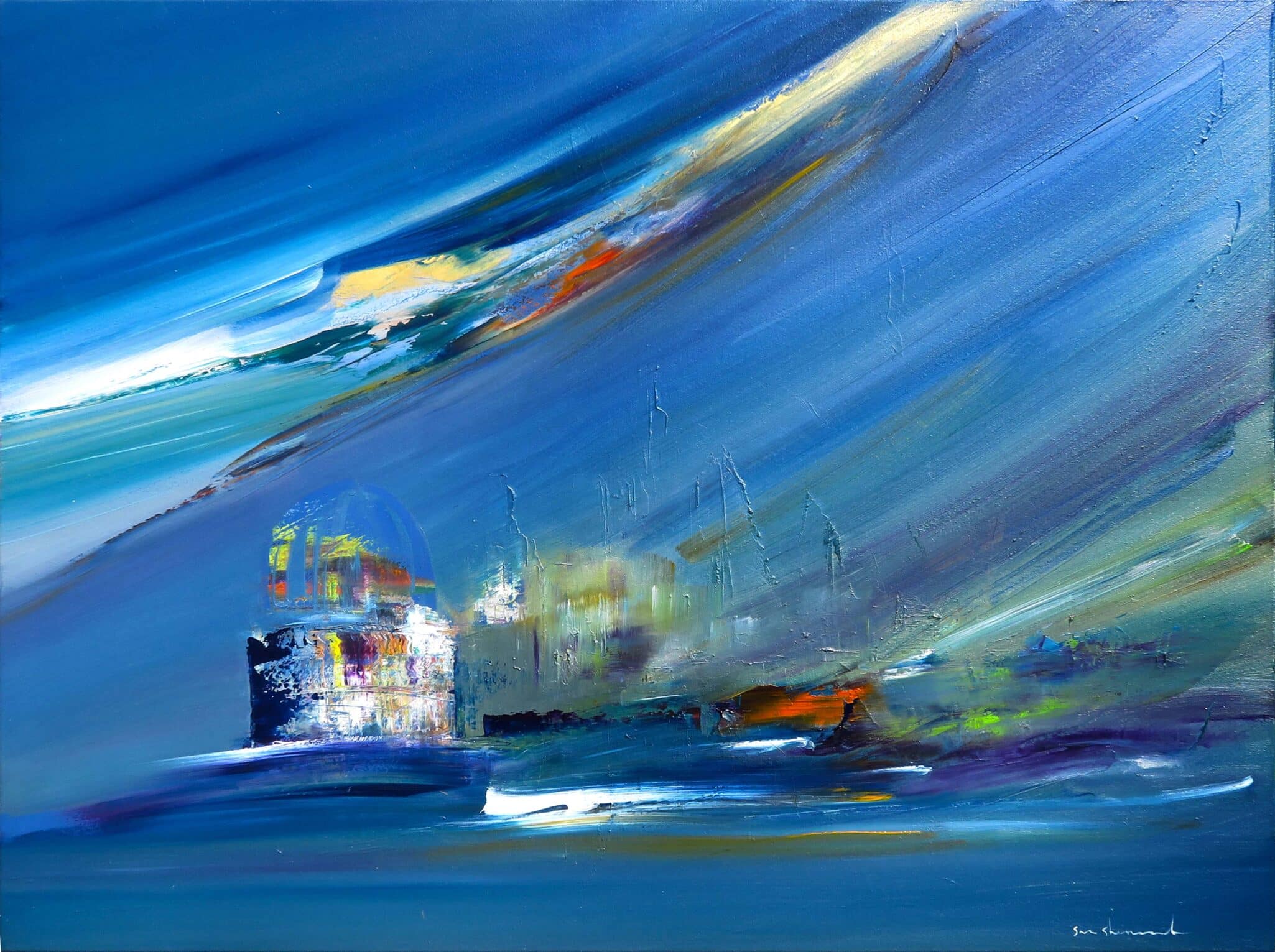 Large wall art. City Landscape fusion in art by Sara Sherwood. London, Scotland and Montenegro.